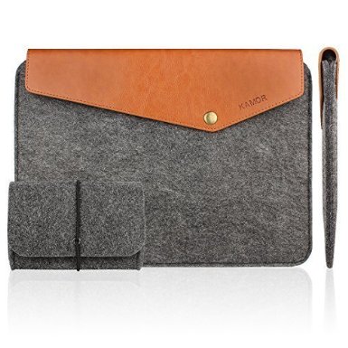 Kamor 15.6-Inch. Felt & Leather Laptop Sleeve for Apple Macbook Pro Bundle with Macbook Charger - Dark Gray