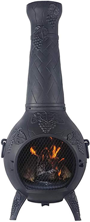 The Blue Rooster CAST Aluminum Grape Style Wood Burning Chiminea in Charcoal.