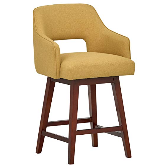 Rivet Malida Mid-Century Open Back Swivel Counter Stool, 37"H, Canary