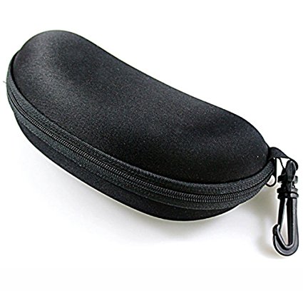 Black Portable Hard Zipper Case Box Eye Glasses Sunglass Bag w Carabiner Hook