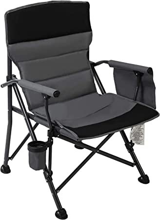 Pacific Pass Heavy Duty Padded Chair w/Built-in Storage and Cup Holder, Includes Bag - Black