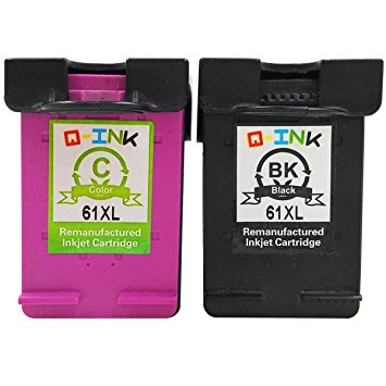 QINK 2 Pack ( Black Tri-Color ) for HP 61XL Ink Cartridge Show Accurate Ink Level High Yield CH563WN CH564WN for HP Deskjet 2050 2510 2512
