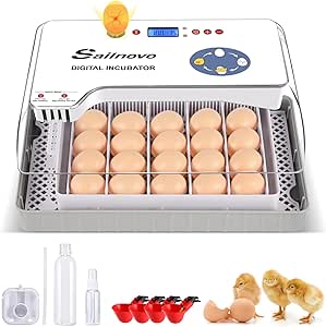 Sailnovo 20 Incubator for Hatching Eggs, Egg Incubator with Automatic Water Top-up, Auto Turning & Temperature Control & Humidity Display & Egg Candler, for Hatching & Breeding Chicken Chick-White