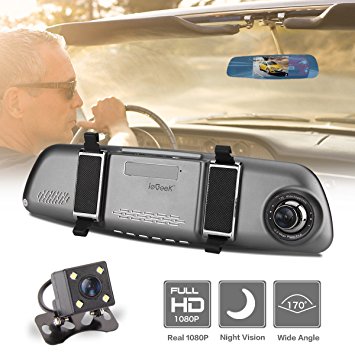 ieGeek Car Camera FHD 1080P Night Vision 170°Wide Angle Dual Lens 5” TFT Screen DVR with HDR Loop Recording G-Sensor Motion Detection Parking Assistance