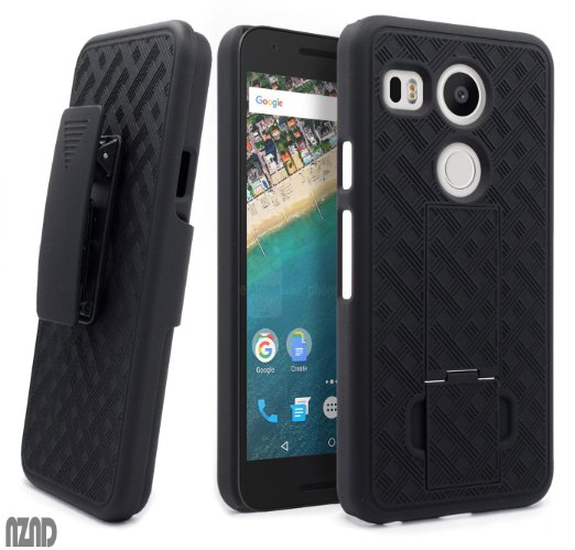 Nexus 5x Case, Nznd® [Shield Shell] Premium Belt Clip Holster with Kickstand Combo Case for Google Nexus 5X (Black)