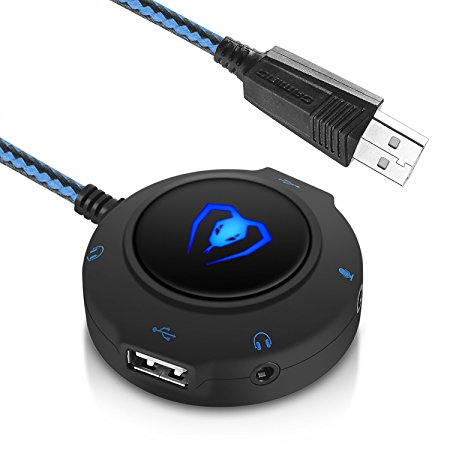 Micolindun External Sound Card USB Hubs Audio Adapter to USB port & 3.5mm Audio & Micro Jack for PC Laptop MAC. Plug and Play. … (Blue)