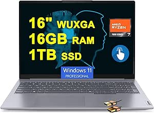 Lenovo ThinkBook 16 G7 Business Laptop 16" WUXGA Anti-Glare Touchscreen AMD Octa-core Ryzen 7 7735HS (&gt;i7-11800H) 16GB RAM 1TB SSD Backlit Fingerprint USB-C FHD Privacy Camera Win11Pro   HDMI Cable