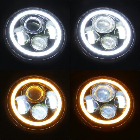 SUNPIE Jeep Wrangler LED Headlights Bulb with Halo Angel Eye Ring and DRL and Turn Signal Lights for Jeep JK LJ CJ Hummer H1 H2