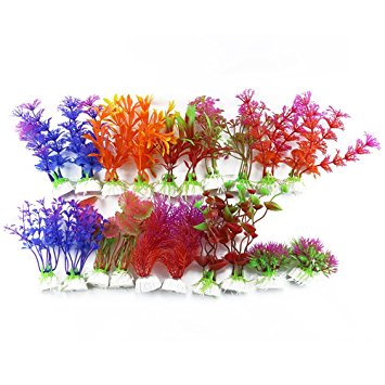DLOnline 20 Pack Artificial Aquarium Plants Fish Tank Decorations Home Décor Plastic (10 Style)