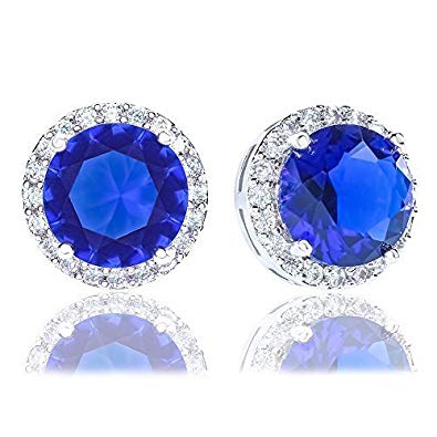 Orrous & Co. 18k Cubic Zirconia Earrings - Beautiful White Gold Plated Studs - 3.45 Carats Round Cut Cubic Zirconia- Halo Shaped Gemstone - Beautiful and Elegant Present Idea