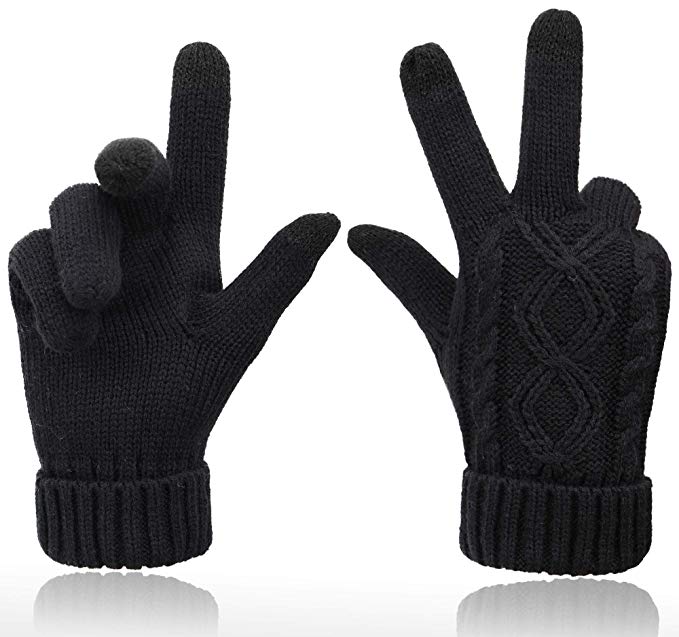 Verabella Womens 3 Finger Touchscreen Sensitive Cable Knit Fleece Lined Winter Gloves