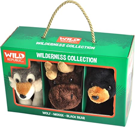 WILD REPUBLIC Pocketkins Three Pack of Wilderness Themed Stuffed Animals, 5 inches Each, Gift for Kids, Plush Toy, Fill is Spun Recycled Water Bottles