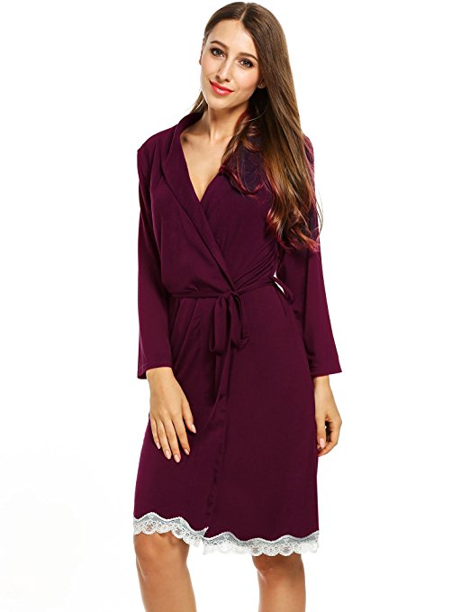 L'amore Womens Bathrobe Three Quarter Sleeve Robe Cotton Comfort Sleepwear