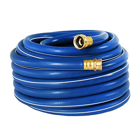KAPOK Garden Hoses with Brass Fitting Connectors- Varies Sizes and Colors (50-FT, Blue/Yellow)