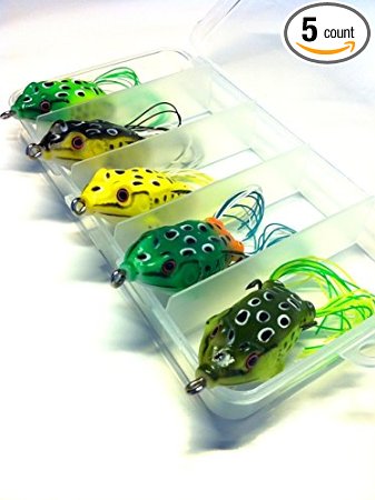 wLure 5 Hollow Body Topwater Frogs Fishing Lures Baits with Free Tackle Box 2 15 Inch 38 Oz FG43KB