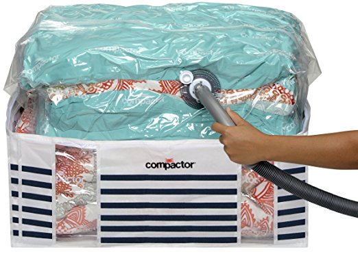 Compactor Mariniere Stripes Space Saver Bag System for Vacuum Storage as an Under Bed Solution for Pillows, Duvets, Comforters, Blankets Compression XXL- (26x20x11)