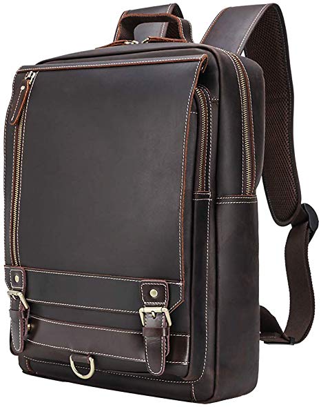 Tiding Vintage Men's Convertible Genuine Leather Backpack Small Satchel Sling College School Bag Casual Daypack