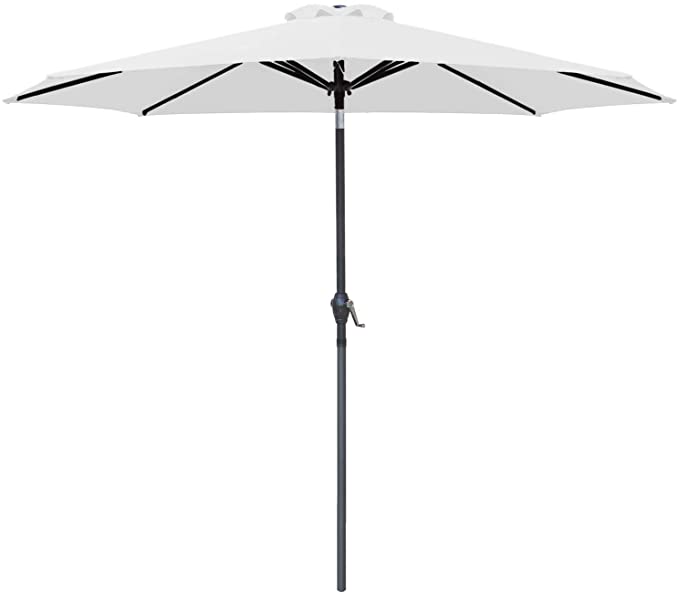 Greesum 9FT Patio Umbrella Outdoor Market Table Umbrella with Push Button Tilt, Crank and 8 Sturdy Ribs for Garden, Lawn,Backyard & Pool,White