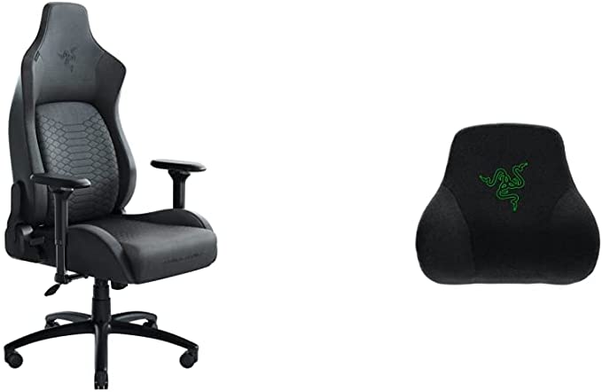 Razer Iskur XL PC Gaming Chair, Dark Gray Fabric & Razer Head Cushion, Black