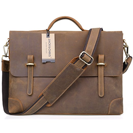 Jack&Chris®Leather Men's Brown Business Bag Messenger Shouler Bag,N3122