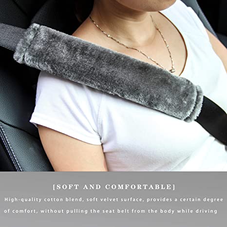 Soft Faux Sheepskin Seat Belt Shoulder Pad for a More Comfortable Driving, Compatible with Adults Youth Kids - Car, Truck, SUV, Airplane,Carmera Backpack Straps 2 Packs Dark Gray