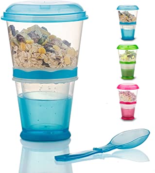 Cereal On The Go, Cup Container Breakfast Drink Milk Cups Portable Yogurt and Travel To-Go Food Containers Storage With Spoon(Blue)