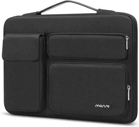 MOSISO 360 Protective Laptop Sleeve Compatible with MacBook Air/Pro, 13-13.3 inch Notebook, Compatible with MacBook Pro 14 inch M3 M2 M1, Side Open Bag with 2 Raised&1 Flapover Pockets, Black