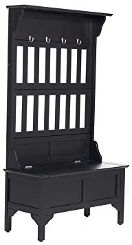 Home Style 5650-49 Full Hall Tree and Storage Bench, Black Finish