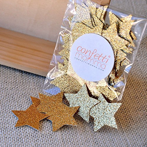 Glitter Gold Star Confetti. Birthday Party Decorations. Premium No Shed Glitter Paper Stars. 2 Packs (50ct each)
