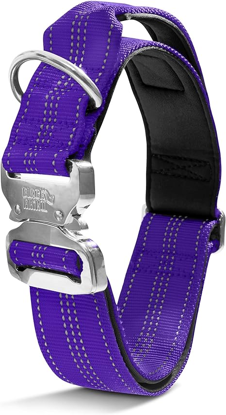 Black Rhino - Tactical Dog Collar Ultra-Soft Neoprene Padded Dog Collars for Medium, Large, XL Dogs | Heavy Duty Metal Buckle | Padded Handle for Dog Training (XL, Purple)