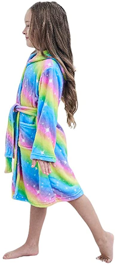 TwoShawl Boys Girls Bathrobes,Unisex Children's Plush Soft Flannel Robes Hoodie Unicorn Sleepwear, 2Years - 11Years