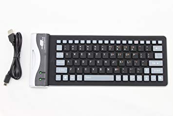 Foldable USB Wired Keyboard, 84 Keys Silicone Roll up Waterproof Keyboards for Laptop Computer Desktop PC - Black