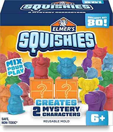 Elmer’s Squishies Kids’ Activity Kit, DIY Squishy Toy Kit Creates 2 Mystery Characters, 12 Piece Kit