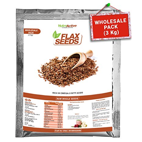 NutroActive Flax Seeds (3 Kg) Raw, Natural, Whole (Alsi Seeds) - Wholesale Pack