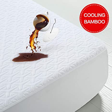 Premium Cooling Bamboo Twin Size Waterproof Mattress Protector Smooth 3D Air Fabric Ultra Soft Breathable Mattress Pad Cover Comfort & Protection Phthalate & Vinyl-Free Noiseless Protect (White, Twin)