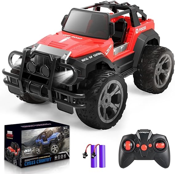 Carox Remote Control Car for Kids-1:16Remote Control Truck with Headlight and Storage Case-160mins Playtime RC Truck for All Terrain-Red Remote Control Truck Toy for Boys Girls Kids