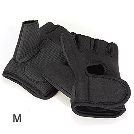 TOOGOO(R)NEW Sport Cycling Fitness GYM Half Finger Gloves Weightlifting Exercise Training - Black M