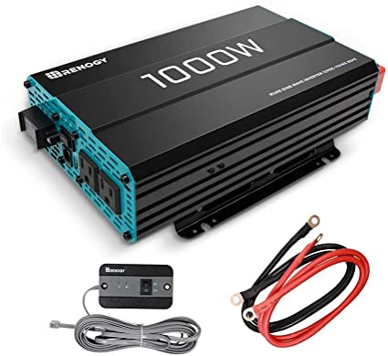 Renogy 1000W 12V to 240V Pure Sine Wave Inverter & UPS Function 1000 Watt Solar Power Battery Converter 12VDC to 230VAC ETL Listed w/Cables for Off-Grid