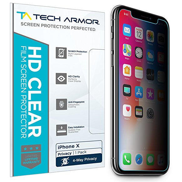 Tech Armor Apple iPhone X (iPhone 10) 4Way 360 Degree Privacy Film Screen Protector [1-Pack]