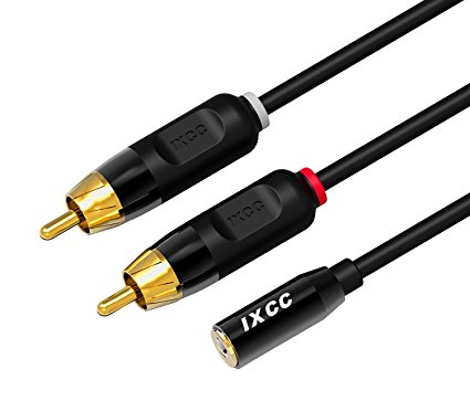 3.5mm Female to 2RCA Male Cable, iXCC 6ft Dual Shielded Gold-Plated 3.5mm to 2RCA Male Stereo Audio Y Cable