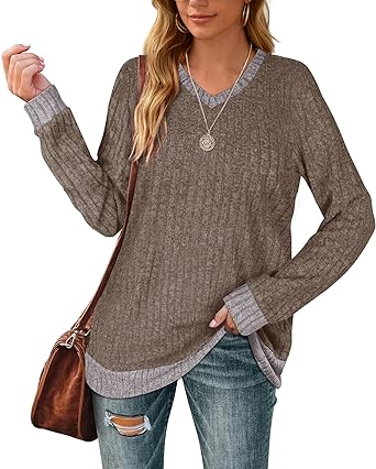 Aokosor Sweaters for Women Lightweight V Neck Long Sleeve Tunics Soft Fall Clothes Trending Now 2023