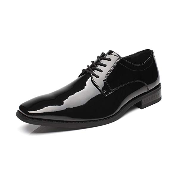 Faranzi Tuxedo Oxford Patent Leather Plain Toe Wedding Dress Shoes for Men Lace up Comfortable Formal Business Shoes