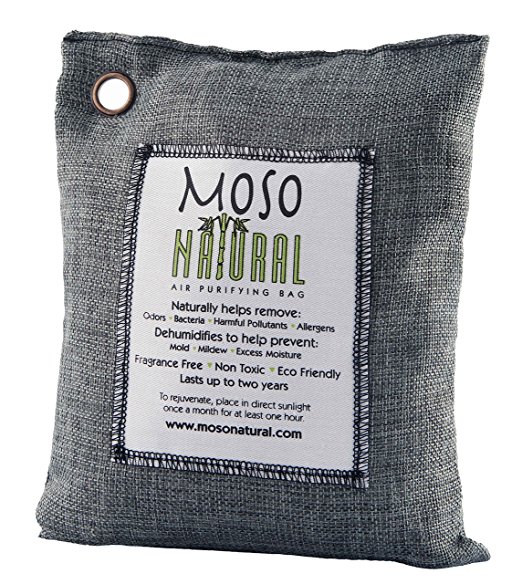 Moso Natural 600 gm Air Purifying Bag Deodorizer. Odor Eliminator for Kitchens, Living Areas, Bedrooms and Basements. Absorbs and Eliminates Odors. Charcoal Color