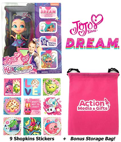 Hairdorables JoJo Siwa (Style B) D.R.E.A.M. Limited Edition Doll   9 Stickers   Bonus 'Action Media' Toy Storage Bag!