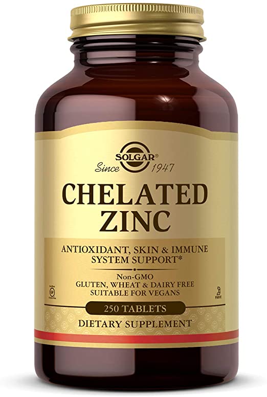 Solgar Chelated Zinc, 250 Tablets - Zinc for Healthy Skin - Supports Cell Growth & DNA Formation - Exerts Antioxidant Activity - Supports A Healthy Immune System - Non GMO, Vegan - 250 Servings