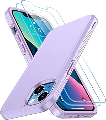 SPIDERCASE Designed for iPhone 13 Case, [10 FT Military Grade Drop Protection] [with 2 pcs Tempered Glass Screen Protector] Cover for iPhone 13 6.1 inch 2021 Released (Light Purple)