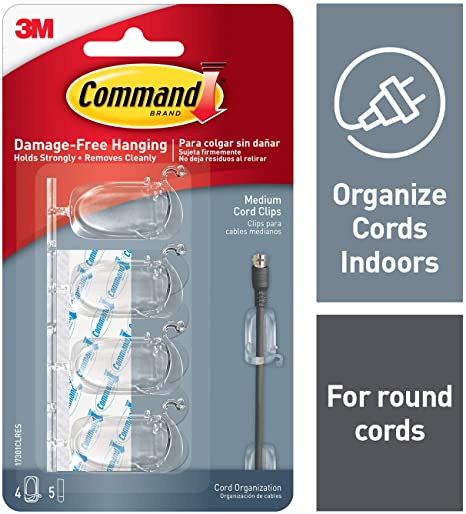 Command Cord Clips, Medium, Clear, 4-Clips (17301CLRES)