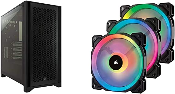 Corsair 4000D Airflow Tempered Glass Mid-Tower ATX PC Case - Black and LL Series LL120 RGB 120mm Dual Light Loop RGB LED PWM Fan 3 Fan Pack