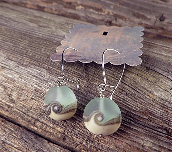Beach wave earrings, USA Lampwork Glass, Argentium Sterling Silver
