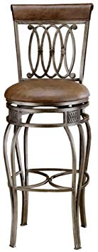 Hillsdale Montello 32-Inch Swivel Bar Stool, Old Steel Finish with Faux Brown Leather